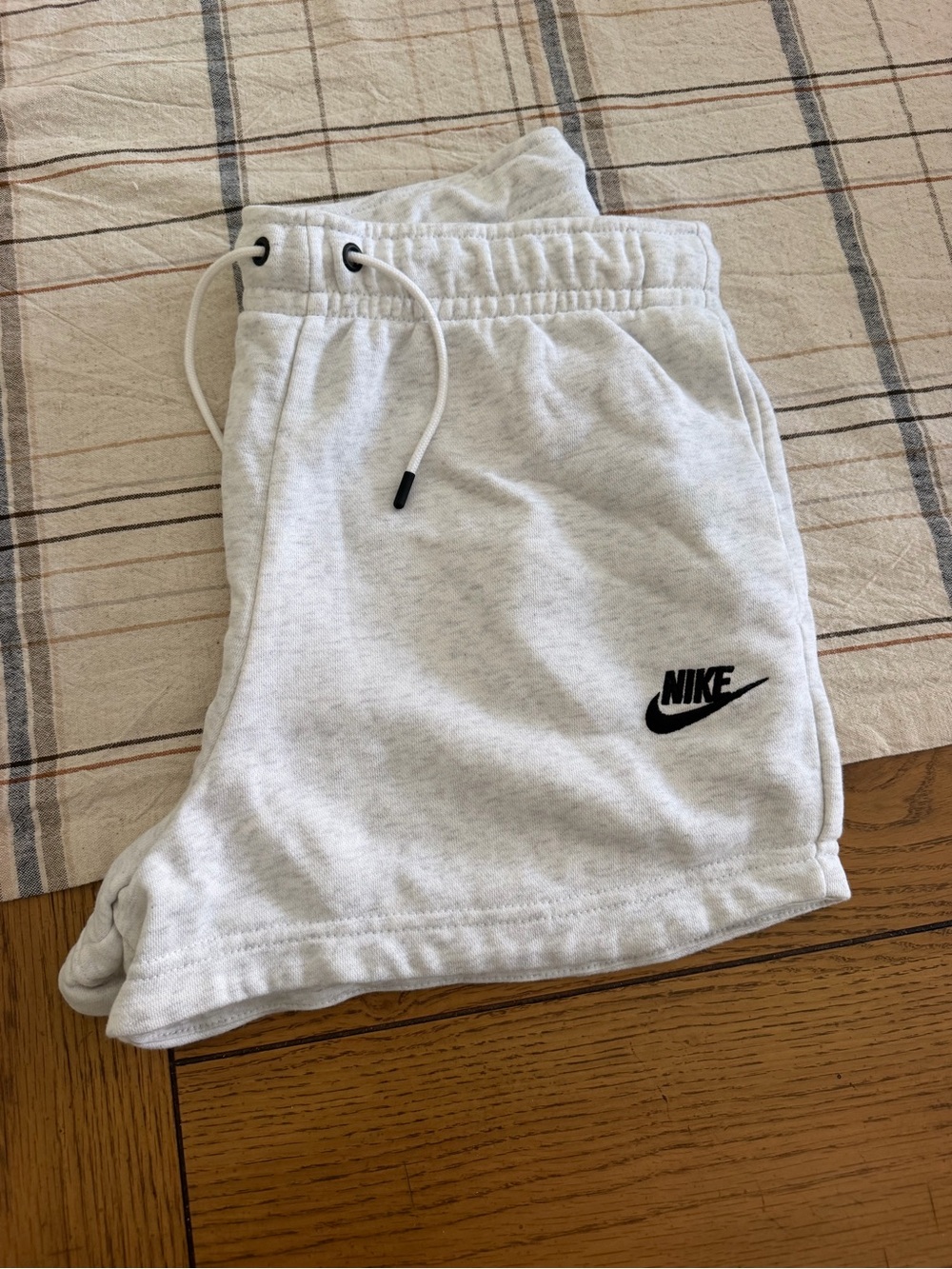 Nike Light Gray Fleece Athletic Shorts with Black Logo